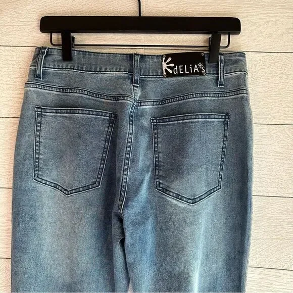 DELIA*S TOTALLY TRIPPIN FLARED SIDE STRIPE STRETCH JEANS Y2K SIZE MEDIUM - Picture 12 of 13